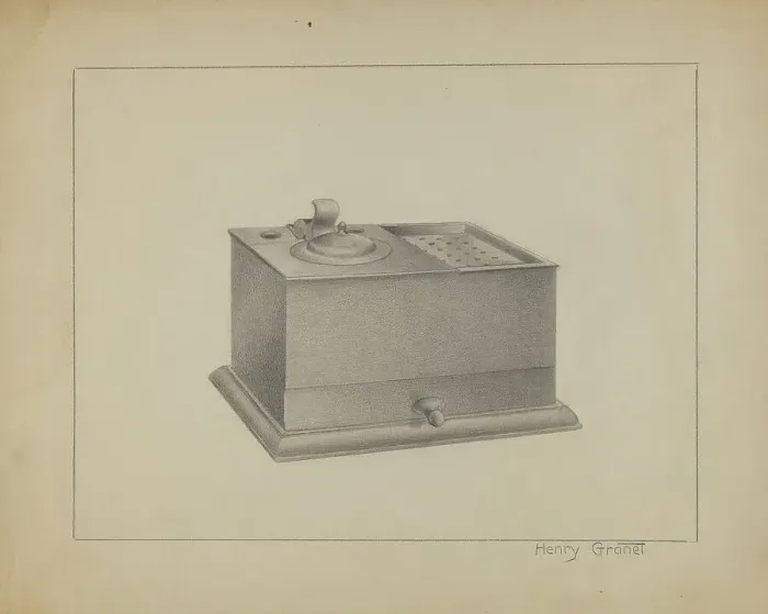 Framed Print : Pewter Inkwell, c. 1936. Creator: Henry Granet Framed Print : Pewter Inkwell, c. 1936. Creator: Henry Granet