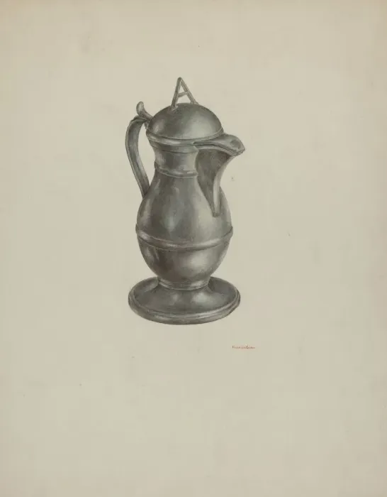 Framed Print : Pewter Jar, c. 1939. Creator: R. J. De Freitas Framed Print : Pewter Jar, c. 1939. Creator: R. J. De Freitas