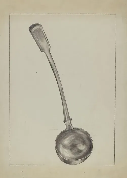 Framed Print : Pewter Ladle, c. 1936. Creator: Matthew Mangiacotti Framed Print : Pewter Ladle, c. 1936. Creator: Matthew Mangiacotti