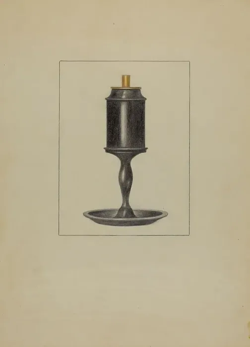 Framed Print : Pewter Lamp, c. 1936. Creator: Bessie Forman Framed Print : Pewter Lamp, c. 1936. Creator: Bessie Forman