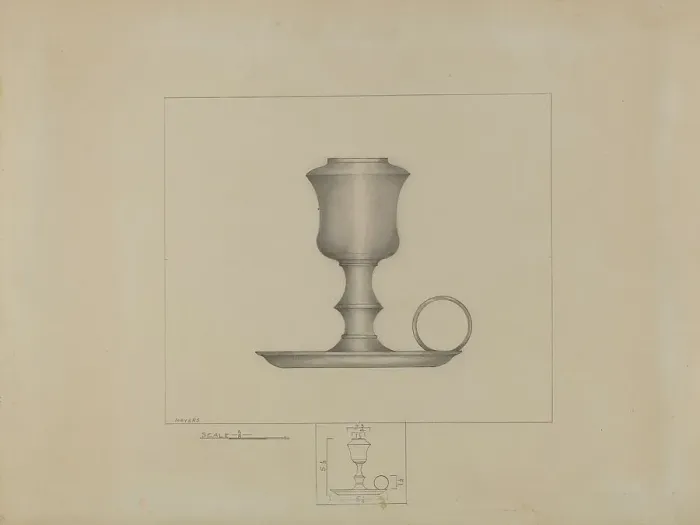 Framed Print : Pewter Lamp, c. 1936. Creator: Henry Meyers Framed Print : Pewter Lamp, c. 1936. Creator: Henry Meyers