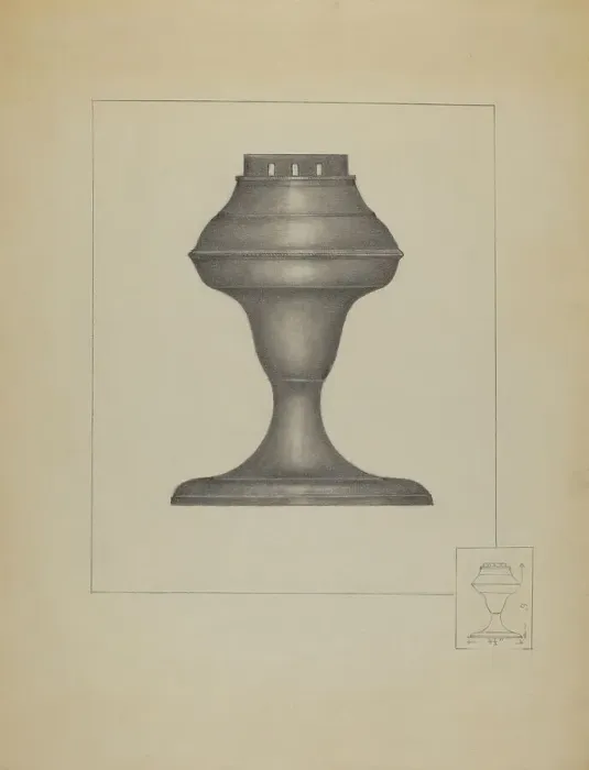 Framed Print : Pewter Lamp, c. 1936. Creator: Joseph Stonefield Framed Print : Pewter Lamp, c. 1936. Creator: Joseph Stonefield