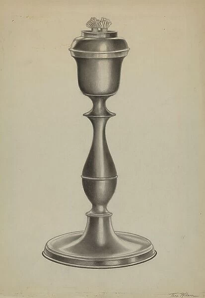 Pewter Lard Oil Lamp, c. 1937. Creator: Theodore Pfitzer