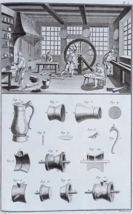 Framed Print : Pewter-making, c1750s Framed Print : Pewter-making, c1750s