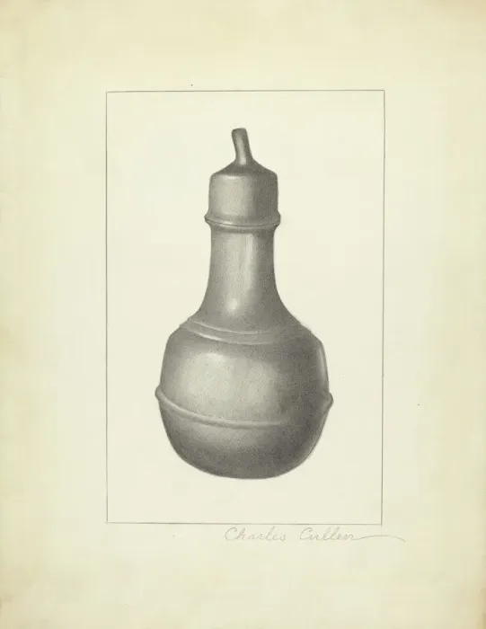 Framed Print : Pewter Nursing Bottle, 1935 / 1942. Creator: Charles Cullen Framed Print : Pewter Nursing Bottle, 1935 / 1942. Creator: Charles Cullen