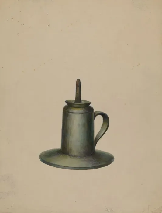 Framed Print : Pewter Oil Lamp, c. 1938. Creator: Walter Hochstrasser Framed Print : Pewter Oil Lamp, c. 1938. Creator: Walter Hochstrasser