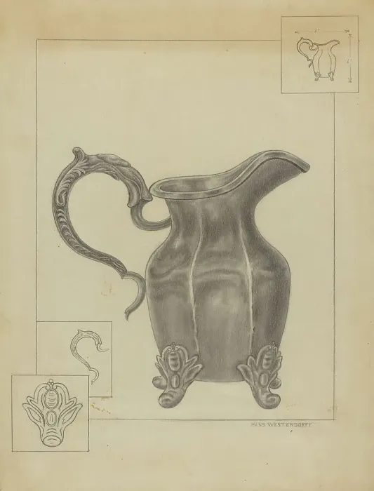 Framed Print : Pewter Pitcher, c. 1936. Creator: Hans Westendorff Framed Print : Pewter Pitcher, c. 1936. Creator: Hans Westendorff