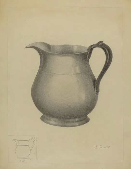 Framed Print : Pewter Pitcher, c. 1936. Creator: Henry Granet Framed Print : Pewter Pitcher, c. 1936. Creator: Henry Granet