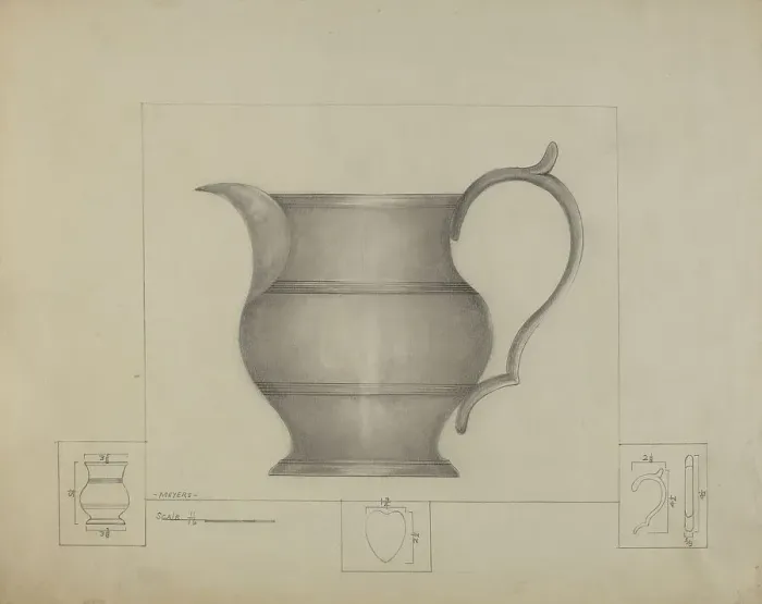 Framed Print : Pewter Pitcher, c. 1936. Creator: Henry Meyers Framed Print : Pewter Pitcher, c. 1936. Creator: Henry Meyers