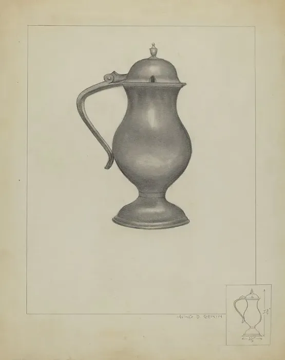 Framed Print : Pewter Pitcher, c. 1936. Creator: Irving D. Genin Framed Print : Pewter Pitcher, c. 1936. Creator: Irving D. Genin