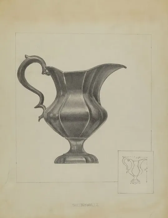 Framed Print : Pewter Pitcher, c. 1936. Creator: Max Schwartz Framed Print : Pewter Pitcher, c. 1936. Creator: Max Schwartz