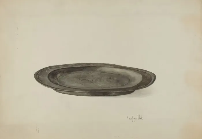 Framed Print : Pewter Plate, c. 1937. Creator: Geoffrey Holt Framed Print : Pewter Plate, c. 1937. Creator: Geoffrey Holt