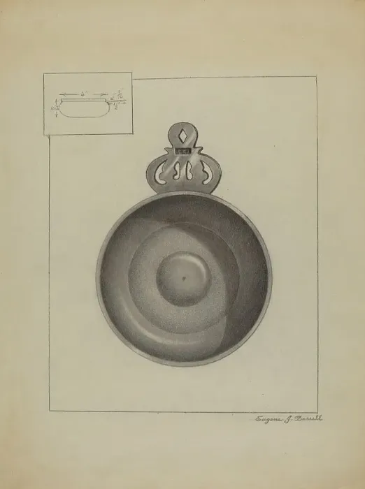 Framed Print : Pewter Porringer, c. 1936. Creator: Eugene Barrell Framed Print : Pewter Porringer, c. 1936. Creator: Eugene Barrell