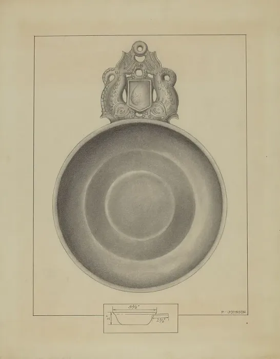 Framed Print : Pewter Porringer, c. 1936. Creator: Philip Johnson Framed Print : Pewter Porringer, c. 1936. Creator: Philip Johnson