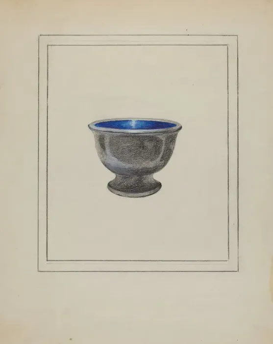 Framed Print : Pewter Salt or Sugar Bowl, c. 1936. Creator: Sara Garfinkel Framed Print : Pewter Salt or Sugar Bowl, c. 1936. Creator: Sara Garfinkel