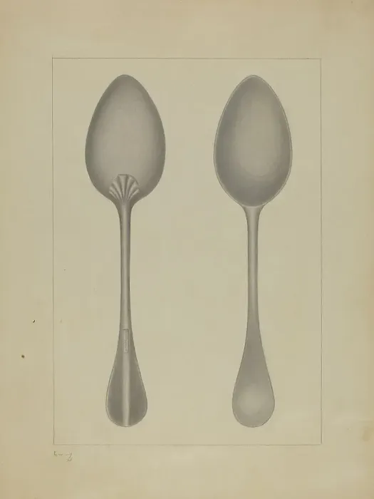 Framed Print : Pewter Spoon, c. 1937. Creator: Burton Ewing Framed Print : Pewter Spoon, c. 1937. Creator: Burton Ewing
