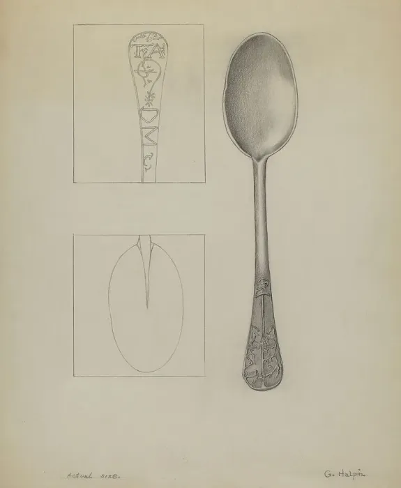 Framed Print : Pewter Spoon, c. 1937. Creator: Grace Halpin Framed Print : Pewter Spoon, c. 1937. Creator: Grace Halpin