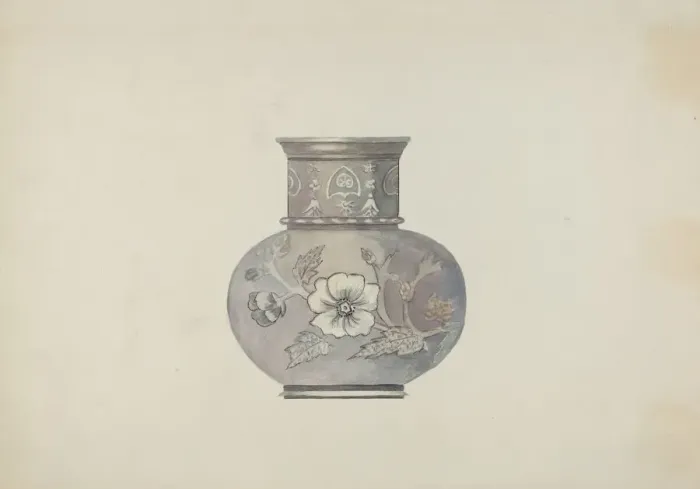 Framed Print : Pewter Spoon Holder, c. 1937. Creator: Beulah Bradleigh
