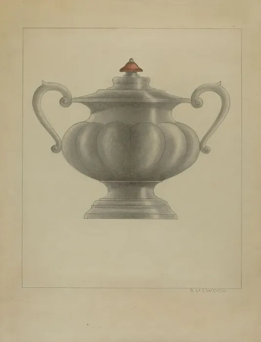 Framed Print : Pewter Sugar Bowl, c. 1936. Creator: Sidney Liswood Framed Print : Pewter Sugar Bowl, c. 1936. Creator: Sidney Liswood