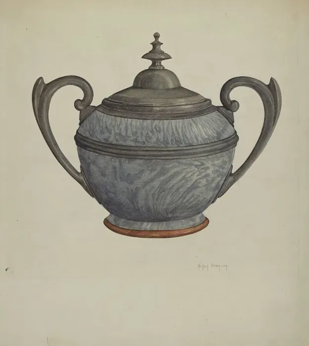 Framed Print : Pewter Sugar Bowl, c. 1937. Creator: Helen Bronson Framed Print : Pewter Sugar Bowl, c. 1937. Creator: Helen Bronson