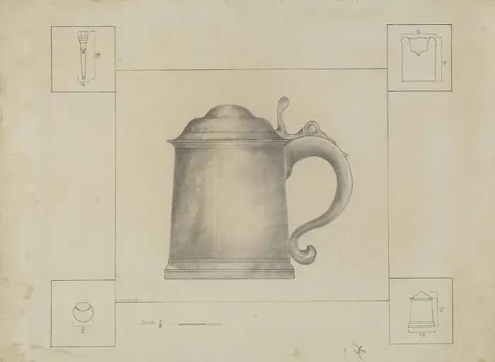 Framed Print : Pewter Tankard, c. 1936. Creator: Henry Meyers Framed Print : Pewter Tankard, c. 1936. Creator: Henry Meyers
