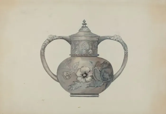 Framed Print : Pewter Tea Set, c. 1936. Creator: Beulah Bradleigh Framed Print : Pewter Tea Set, c. 1936. Creator: Beulah Bradleigh