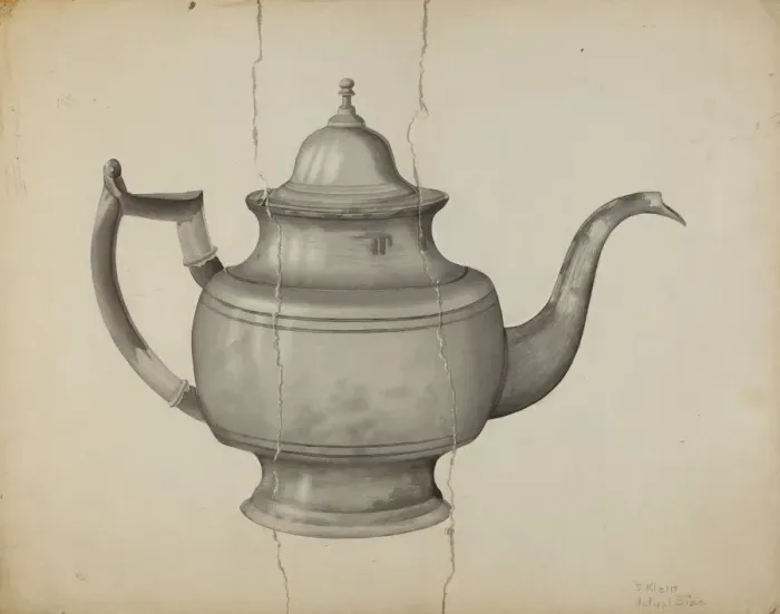 Framed Print : Pewter Teapot, 1935 / 1942. Creator: Samuel O. Klein Framed Print : Pewter Teapot, 1935 / 1942. Creator: Samuel O. Klein