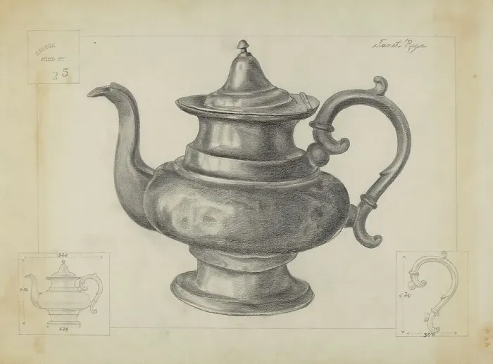 Framed Print : Pewter Teapot, 1936. Creator: Janet Riza