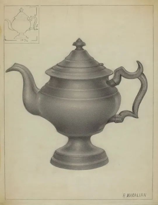 Framed Print : Pewter Teapot, c. 1936. Creator: Arsen Maralian