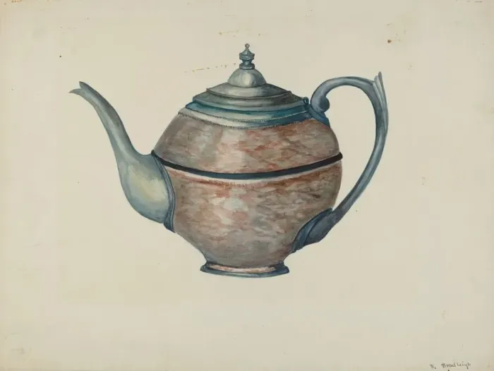 Framed Print : Pewter Teapot, c. 1936. Creator: Beulah Bradleigh