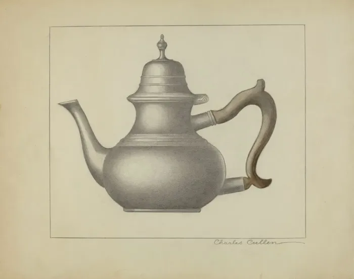 Framed Print : Pewter Teapot, c. 1936. Creator: Charles Cullen Framed Print : Pewter Teapot, c. 1936. Creator: Charles Cullen