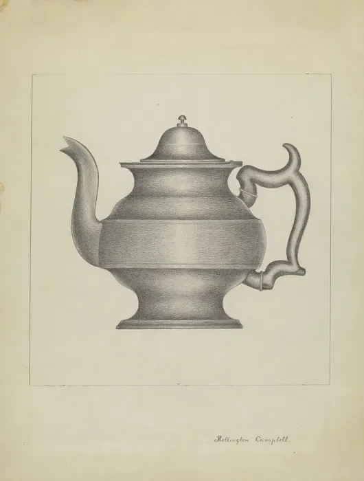 Framed Print : Pewter Teapot, c. 1936. Creator: Rollington Campbell Framed Print : Pewter Teapot, c. 1936. Creator: Rollington Campbell