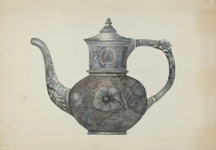 Framed Print : Pewter Teapot, c. 1937. Creator: Beulah Bradleigh Framed Print : Pewter Teapot, c. 1937. Creator: Beulah Bradleigh