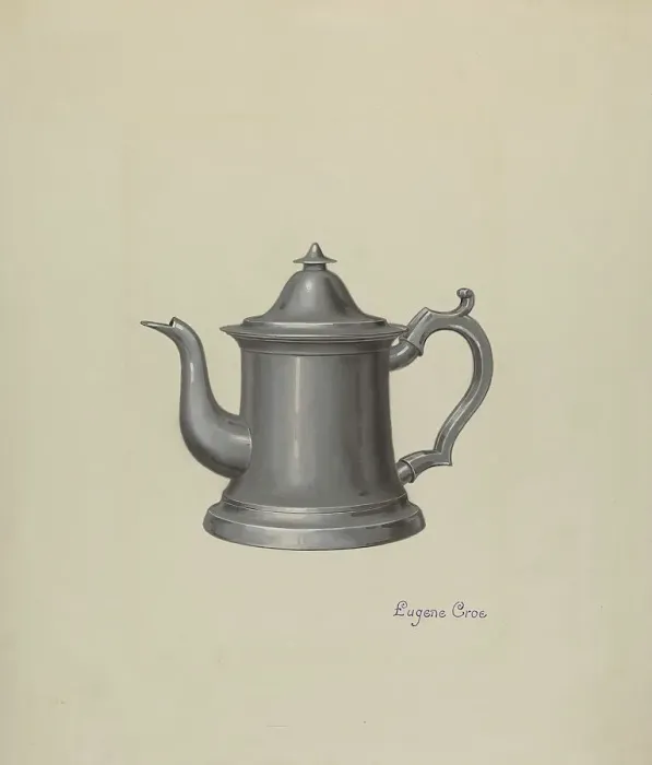 Framed Print : Pewter Teapot, c. 1937. Creator: Eugene Croe Framed Print : Pewter Teapot, c. 1937. Creator: Eugene Croe