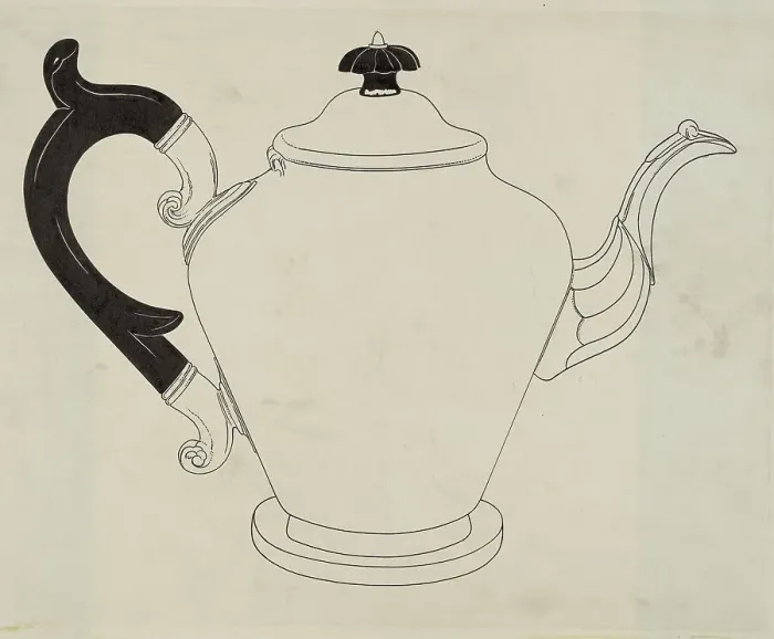 Framed Print : Pewter Teapot, c. 1937. Creator: Harry Goodman Framed Print : Pewter Teapot, c. 1937. Creator: Harry Goodman