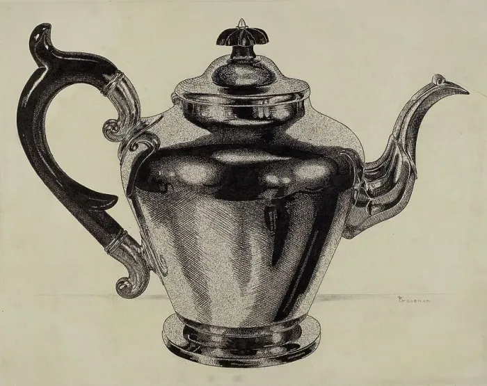 Framed Print : Pewter Teapot, c. 1937. Creator: Harry Goodman Framed Print : Pewter Teapot, c. 1937. Creator: Harry Goodman