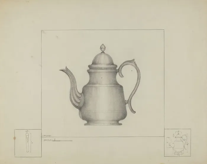 Framed Print : Pewter Teapot, c. 1937. Creator: Henry Meyers Framed Print : Pewter Teapot, c. 1937. Creator: Henry Meyers