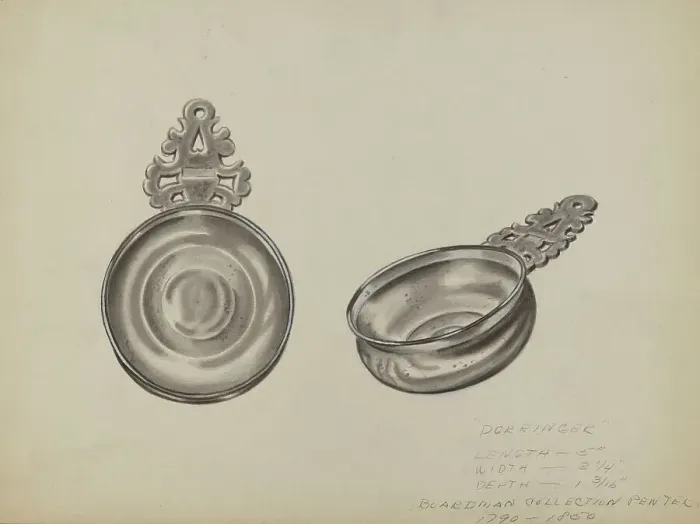 Framed Print : Pewter Toy Porringer, c. 1936. Creator: Fred Peterson Framed Print : Pewter Toy Porringer, c. 1936. Creator: Fred Peterson