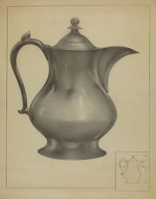 Framed Print : Pewter Water Pitcher, 1936. Creator: Arsen Maralian Framed Print : Pewter Water Pitcher, 1936. Creator: Arsen Maralian