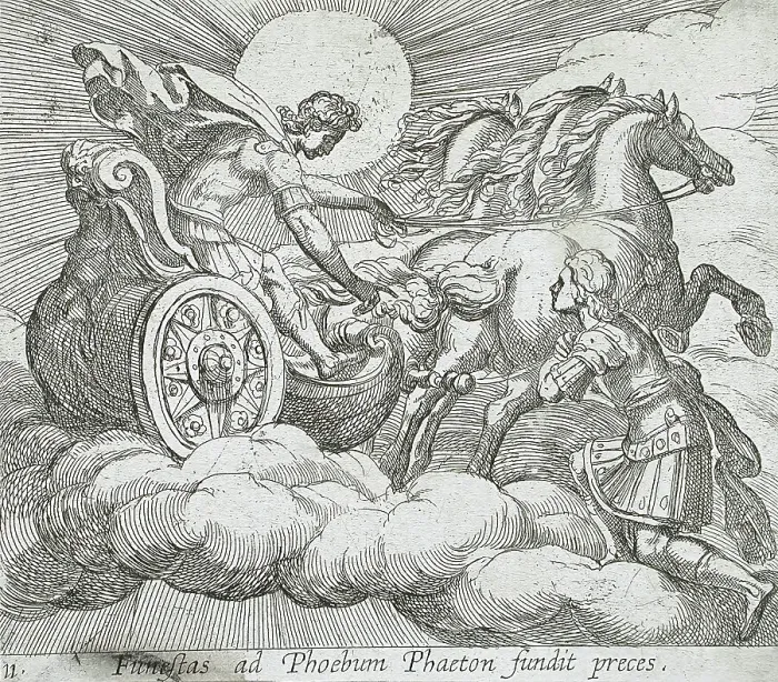 Framed Print : Phaeton Before Apollo, published 1606. Creators: Antonio Tempesta, Wilhelm Janson Framed Print : Phaeton Before Apollo, published 1606. Creators: Antonio Tempesta, Wilhelm Janson