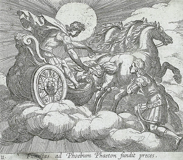Phaeton Before Apollo, published 1606. Creators: Antonio Tempesta, Wilhelm Janson