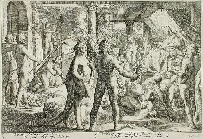 Framed Print : Phaeton Asking for the Chariot, published 1590. Creator: Hendrik Goltzius Framed Print : Phaeton Asking for the Chariot, published 1590. Creator: Hendrik Goltzius