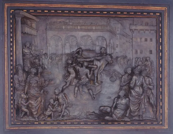 Framed Print : Phalaris and the Bull of Perillus, 1590 / 1600. Creator: Giovanni Battista Caccini Framed Print : Phalaris and the Bull of Perillus, 1590 / 1600. Creator: Giovanni Battista Caccini