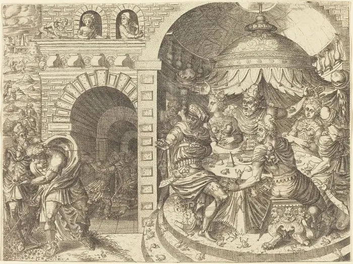 Framed Print : Pharaoh and the Plague of Frogs. Creator: Pierre Woeiriot Framed Print : Pharaoh and the Plague of Frogs. Creator: Pierre Woeiriot