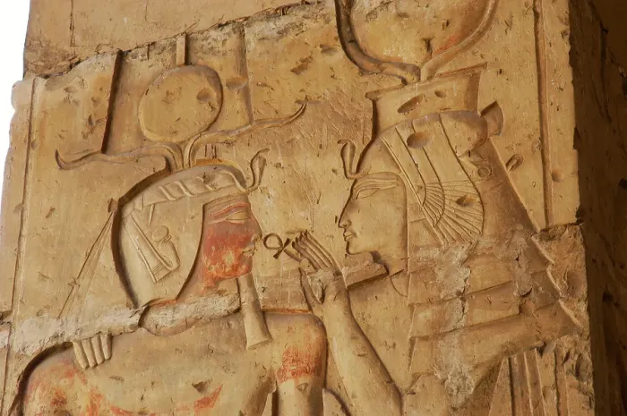 Framed Print : Pharaoh receiving the Ankh from a divinity, Temple of Seti I, Abydos, New Kingdom, 19th Dynasty. Creator: LTL Framed Print : Pharaoh receiving the Ankh from a divinity, Temple of Seti I, Abydos, New Kingdom, 19th Dynasty. Creator: LTL