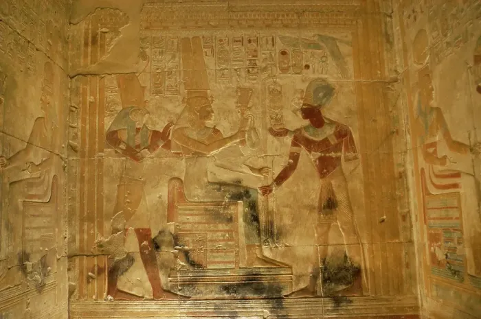 Framed Print : Pharaoh Seti I before the goddess Isis... Temple of Seti I, Abydos, Egypt, New Kingdom (2003). Creator: LTL Framed Print : Pharaoh Seti I before the goddess Isis... Temple of Seti I, Abydos, Egypt, New Kingdom (2003). Creator: LTL