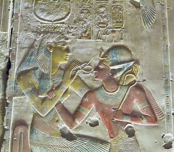 Pharaoh Seti I (on right) with the Goddess Hathor, ca 1290 BC. Creator: Ancient Egypt