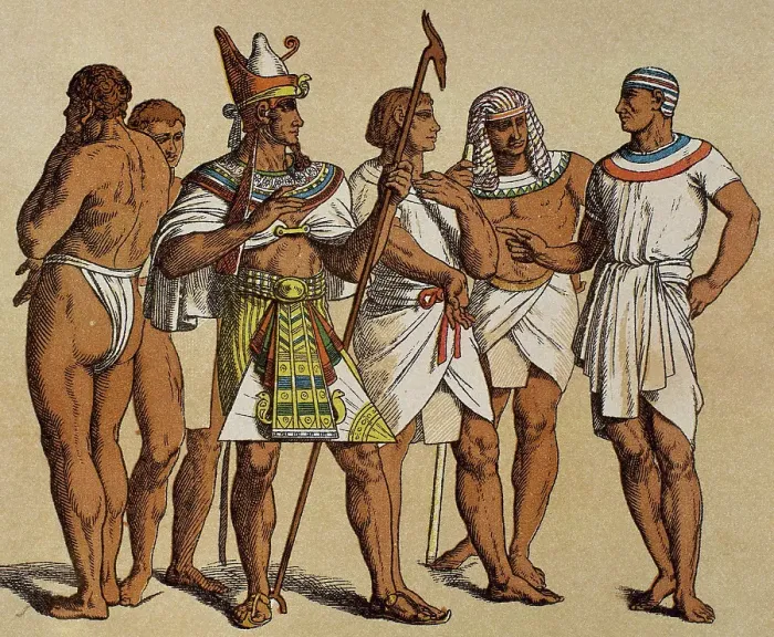 Framed Print : Pharaoh wearing the pschent or double crown with public servants, Old Kingdom, Egypt. Creator: Unknown Framed Print : Pharaoh wearing the pschent or double crown with public servants, Old Kingdom, Egypt. Creator: Unknown