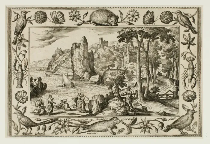 Framed Print : Pharaohs Daughter Finding Moses, from Landscapes with Old and New Testament Scenes Framed Print : Pharaohs Daughter Finding Moses, from Landscapes with Old and New Testament Scenes