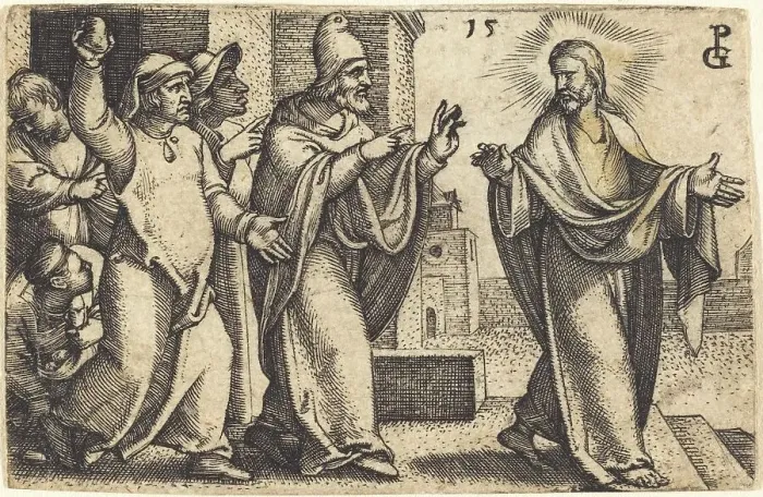 Framed Print : The Pharisees Wish to Stone Christ. Creator: Georg Pencz Framed Print : The Pharisees Wish to Stone Christ. Creator: Georg Pencz